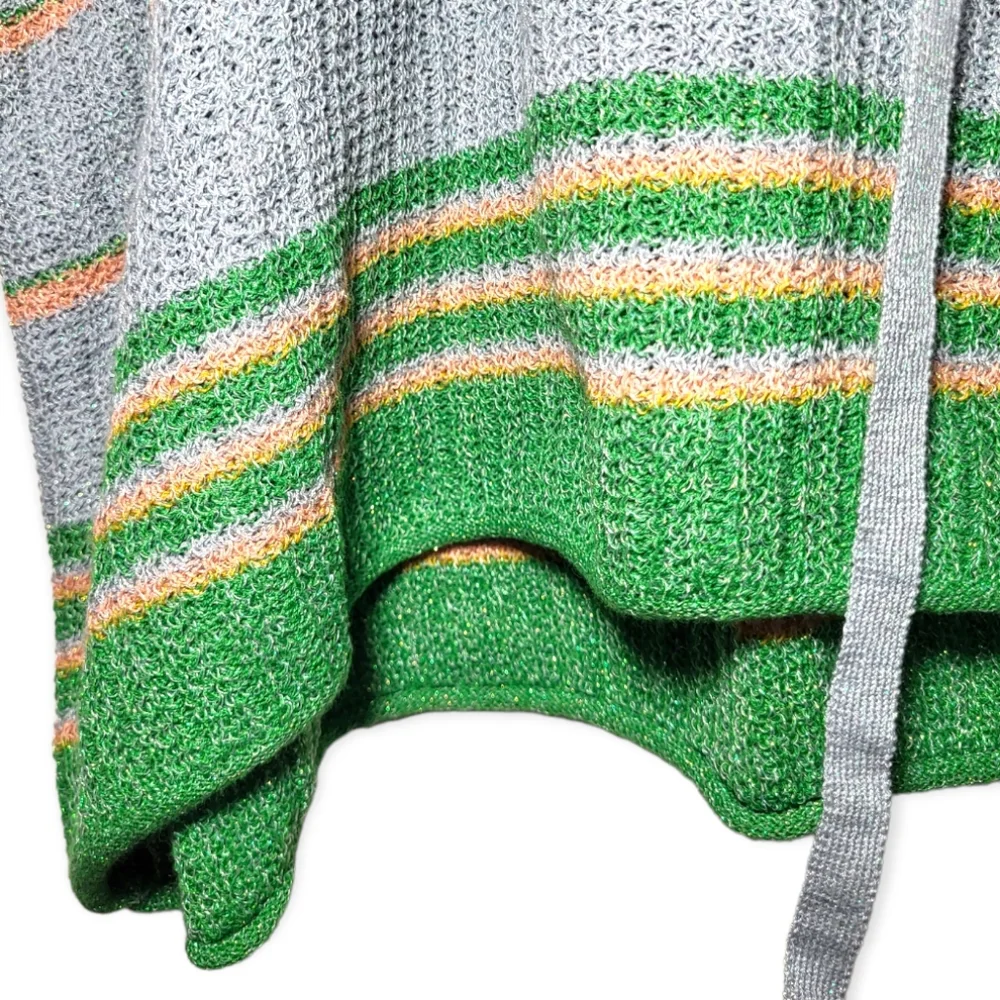 Free People Shimmer Sheen Hoodie Poncho Top Blue Green Metallic XS